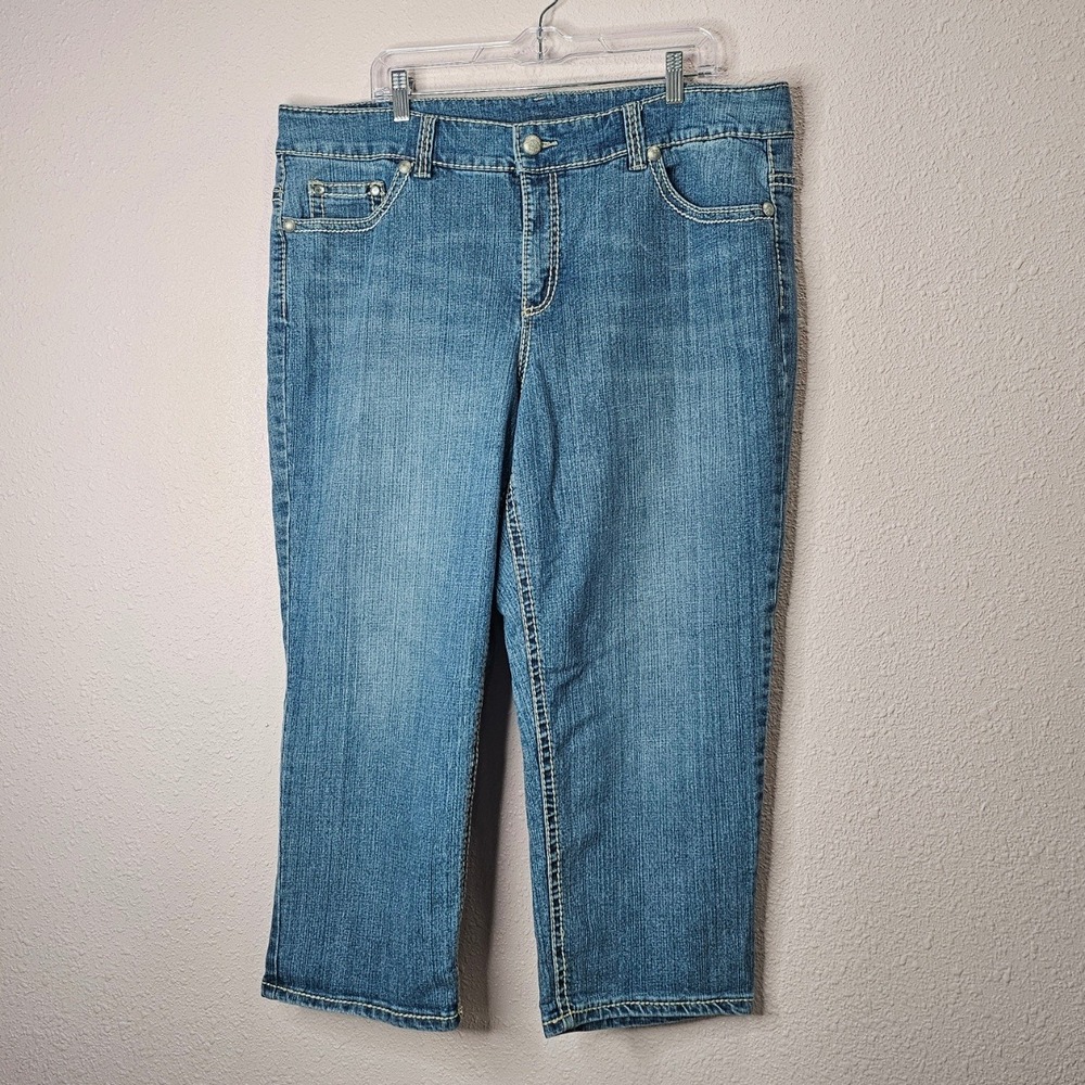 Code Bleu Womens Capri Jeans Embellished Pockets Blue Denim Size 20 W